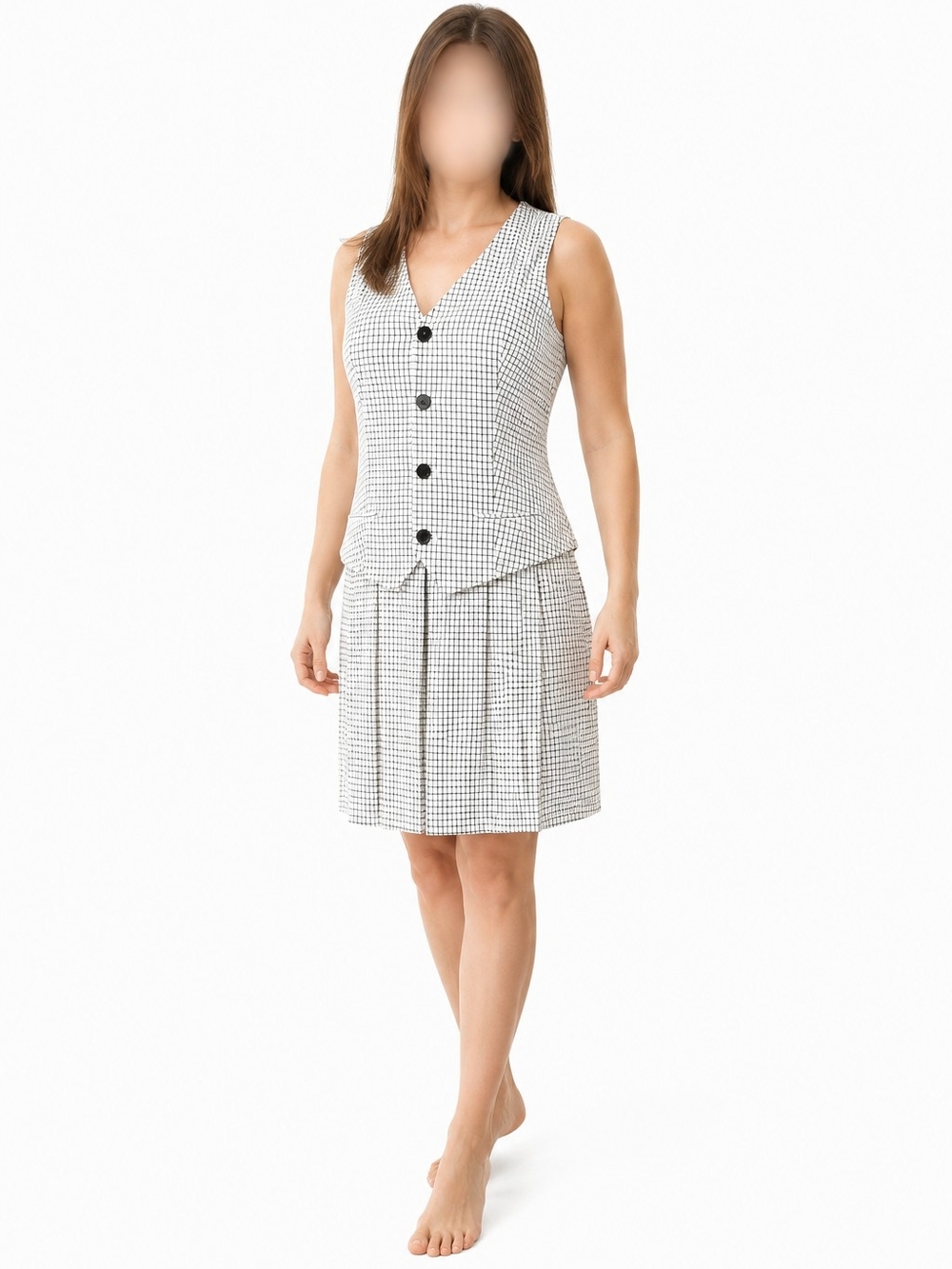 🔥2 For 39$🔥 2 In 1,Suzy Shier Checked Pleated Skirt Set with Sleeveless Vest - Picture 1 of 5